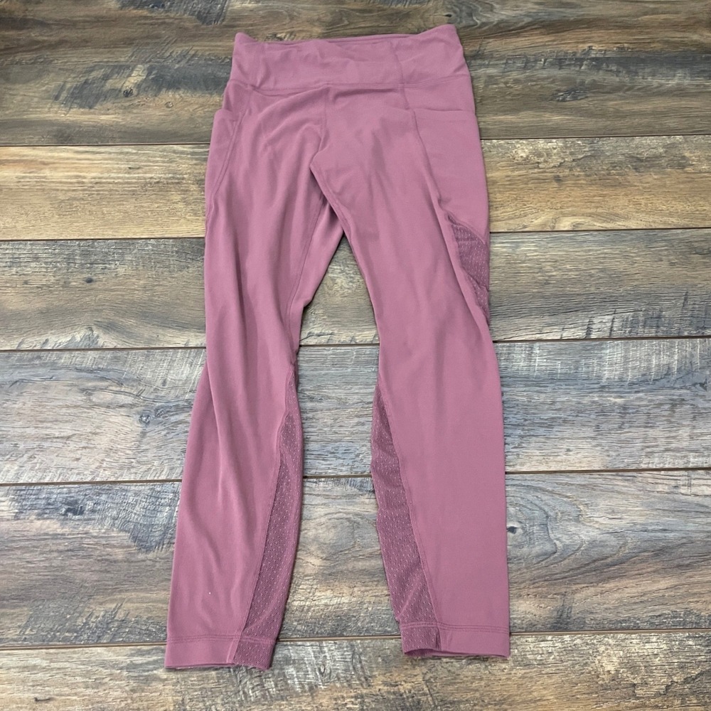 Athleta Womens Mesh Panel Yoga Leggings Mauve Rose Pink High Rise Size S Active